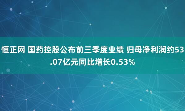恒正网 国药控股公布前三季度业绩 归母净利润约53.07亿元同比增长0.53%
