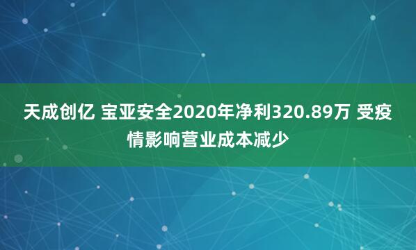 天成创亿 宝亚安全2020年净利320.89万 受疫情影响营业成本减少